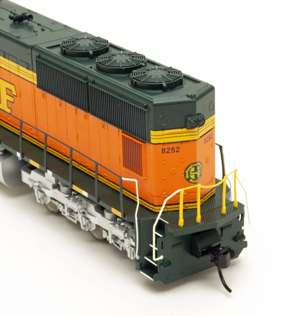 Color photo showing back of long hood on HO scale diesel.