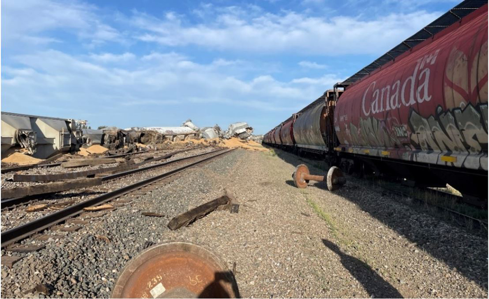 Derailed cars and other debris along rail line