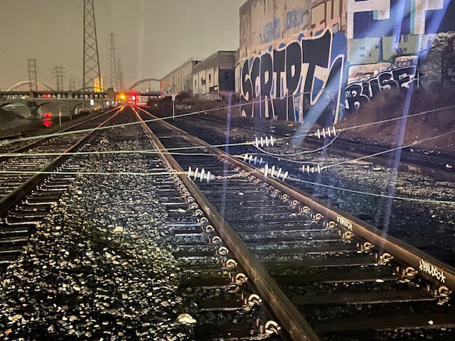 Downed power lines across railroad track