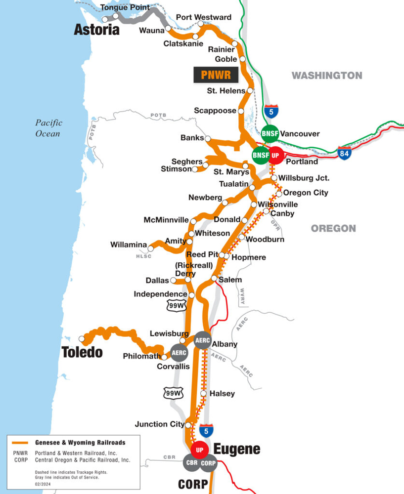 Map of Oregon short line Portland & Western