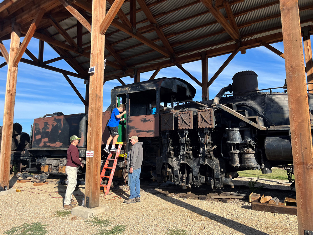 Steam locomotive under roof