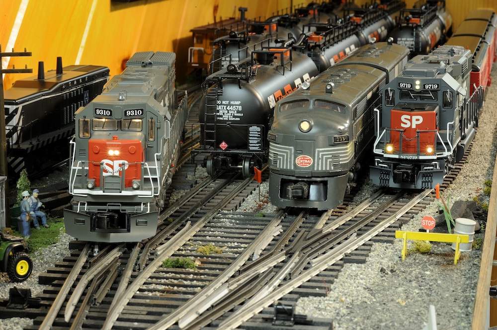 yard with several model locomotives on track