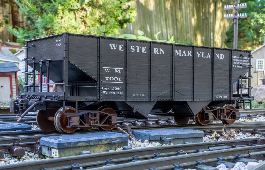 close up of model hopper car