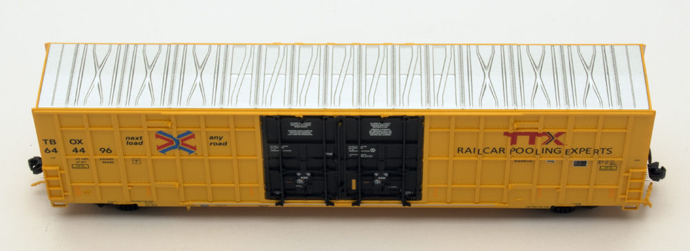 Photo showing roof of N scale boxcar.