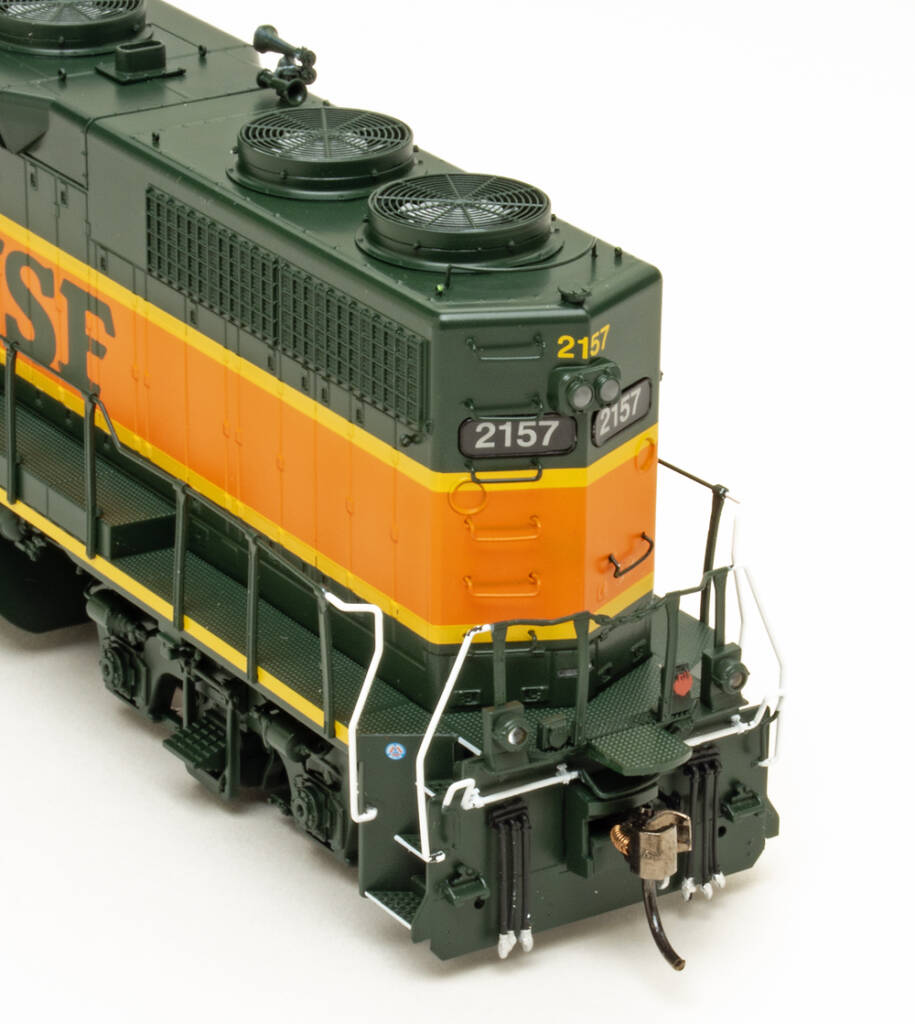 Color photo showing rear of long hood on HO scale diesel.