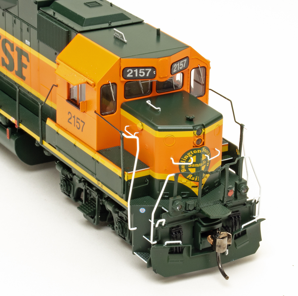 Color photo showing nose of HO scale diesel locomotive.