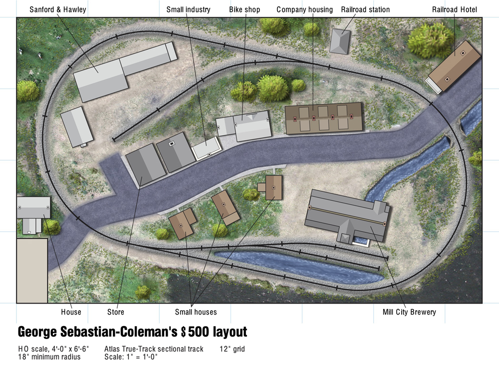 Color rendering of HO scale track plan.