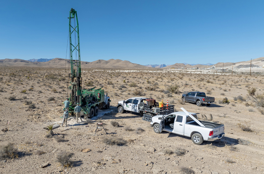 Drilling rig on desert landscape