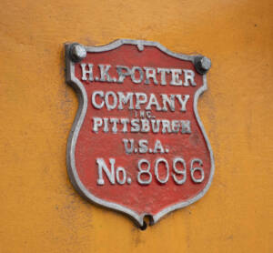 Close up of locomotive builder's plate