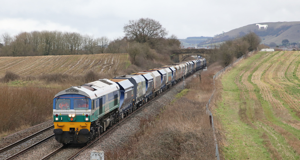 British freight train with diesel locomotive