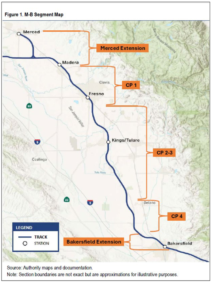 Map of rail line in California's San Joaquin Valley