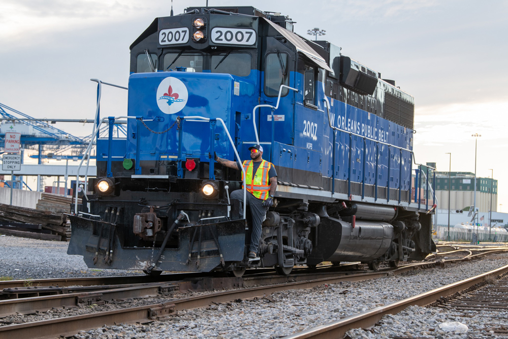 Blue and black EMD locomotive