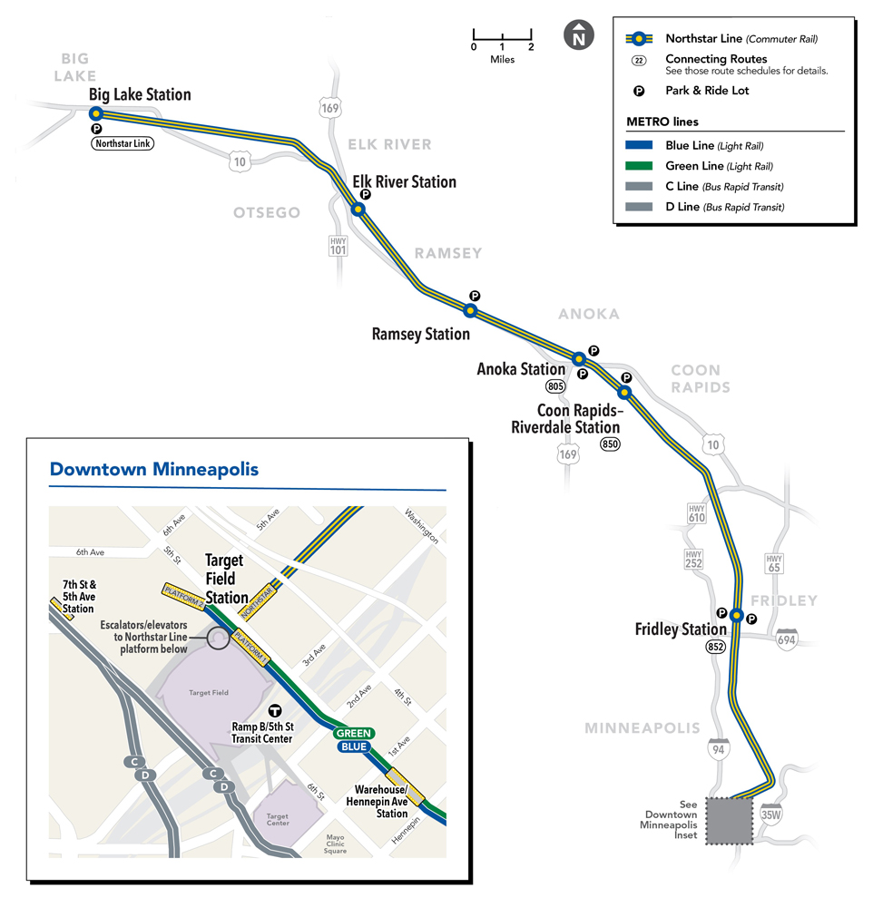 Map of rail line between Minneapolis and Big Lake, Minn.