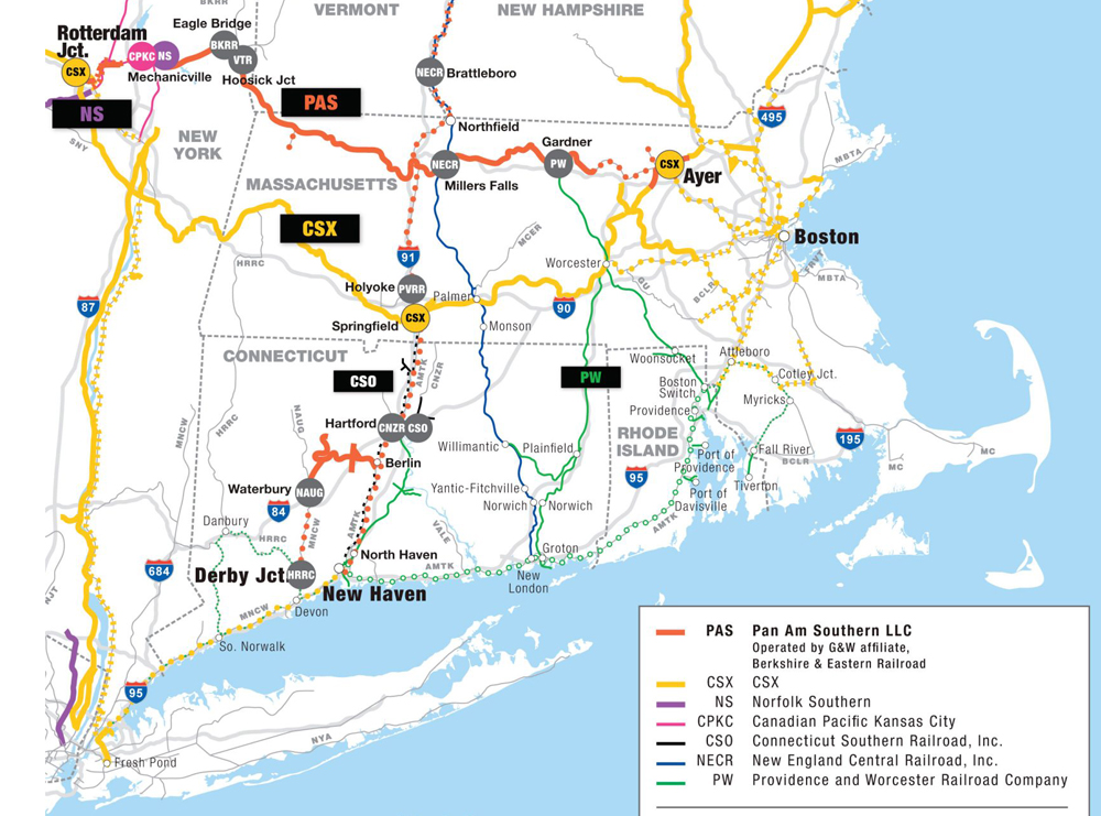 Map of Pan Am Southern, operated by Berkshire & Eastern