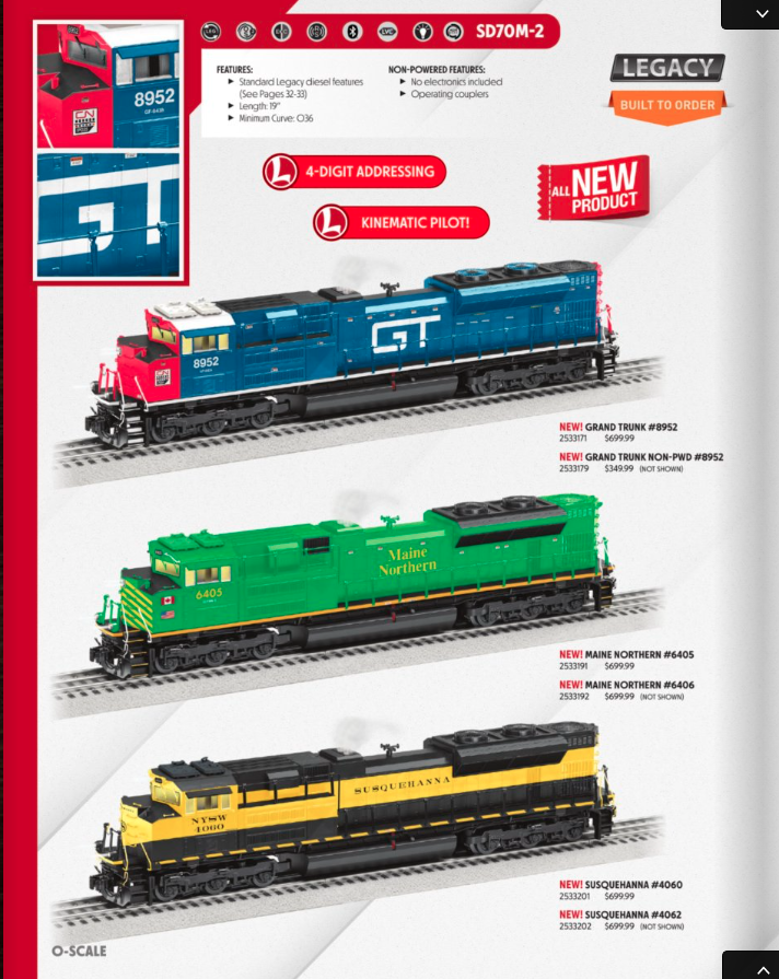 catalog page with three model locomotives