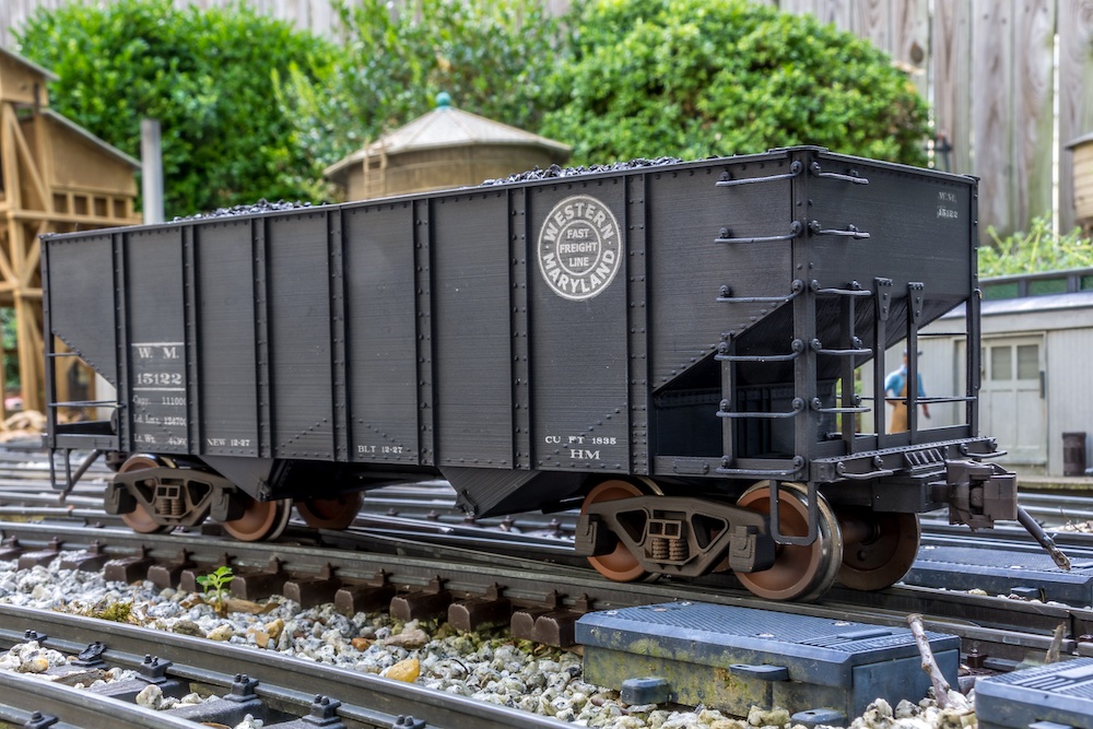 dark gray model hopper car