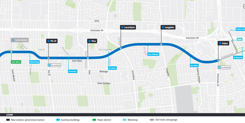 Map of extension of Montreal subway line