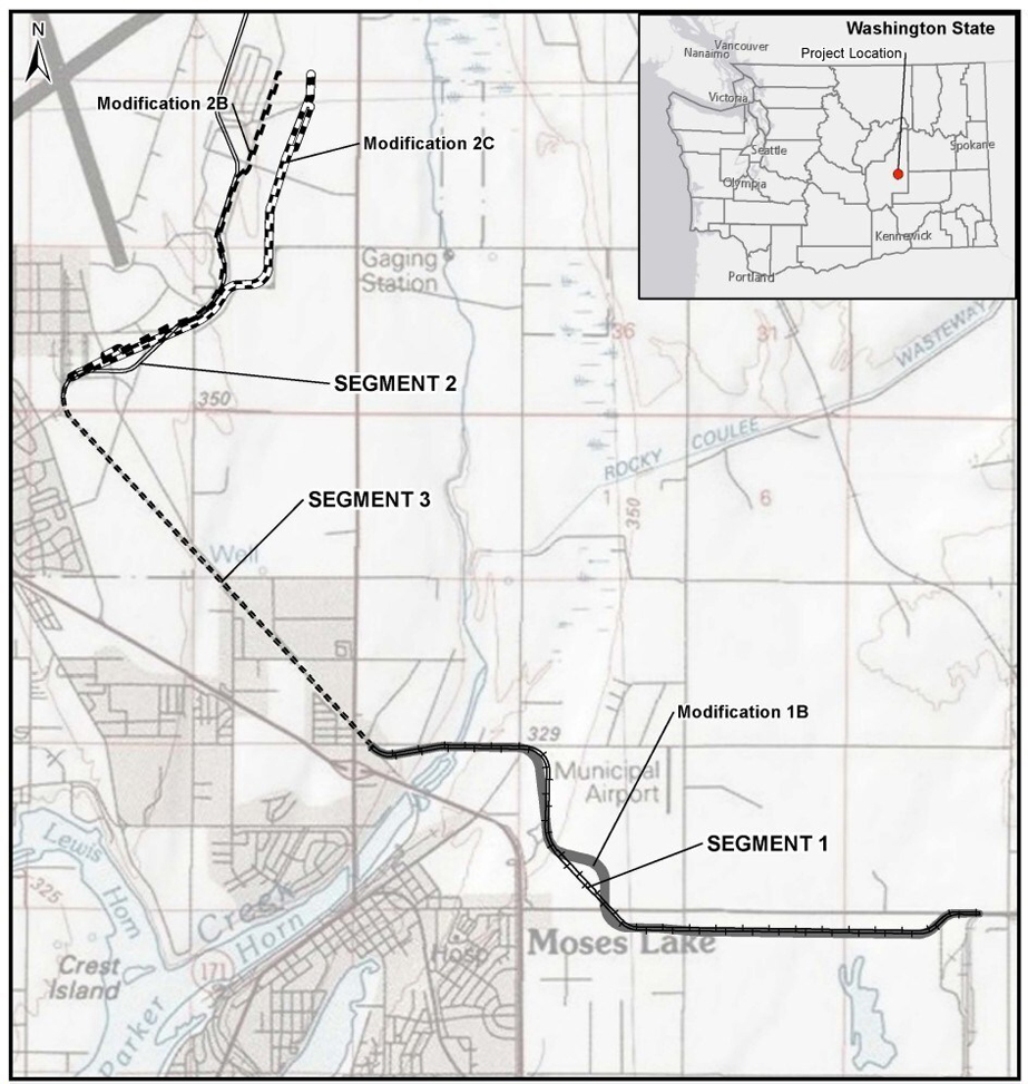 Map of rail lines in Moses Lake, Wash., area