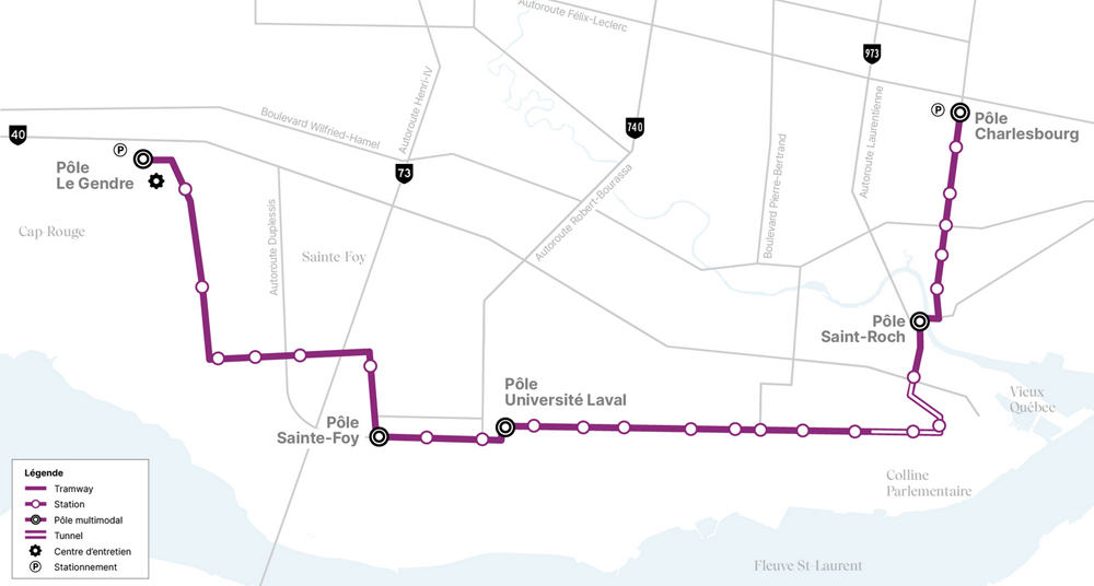 Map of light rail line under construction in Quebec City