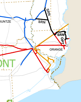 Map of Sabine River & Northern from Texas state rail map