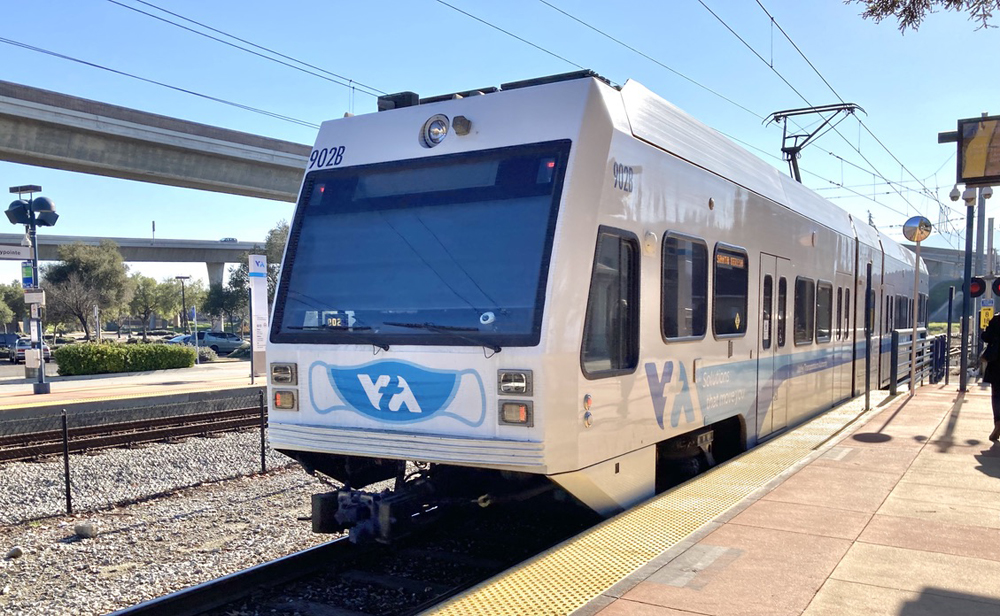 Light rail train at station